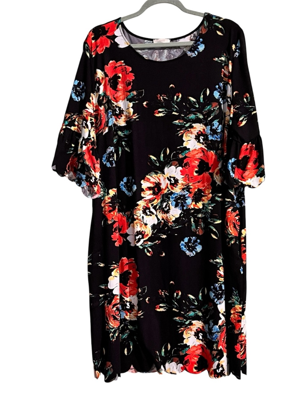 Oddy Women's Dress  Size 3X Cottagecore Black Floral Elbow Sleeve Knee Length